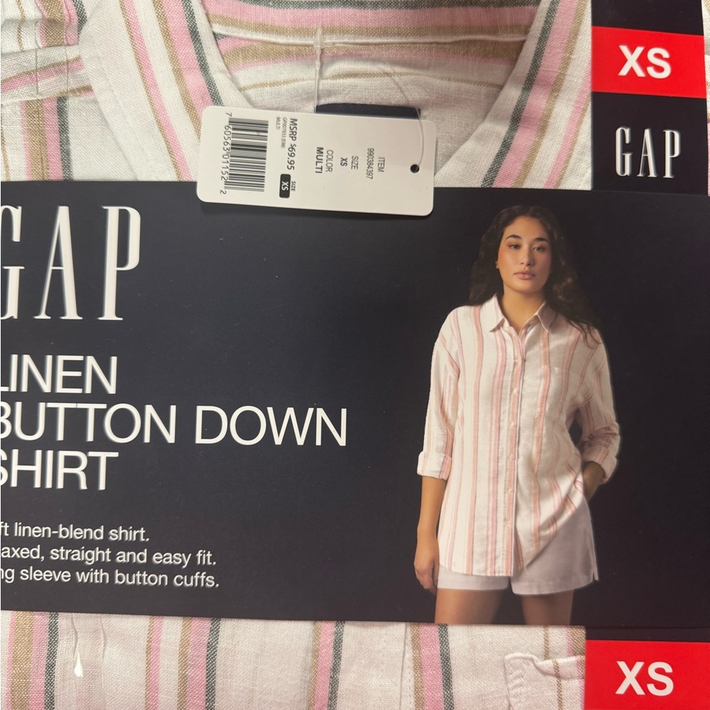 GAP Striped Linen-Blend Button Down - Pink & White